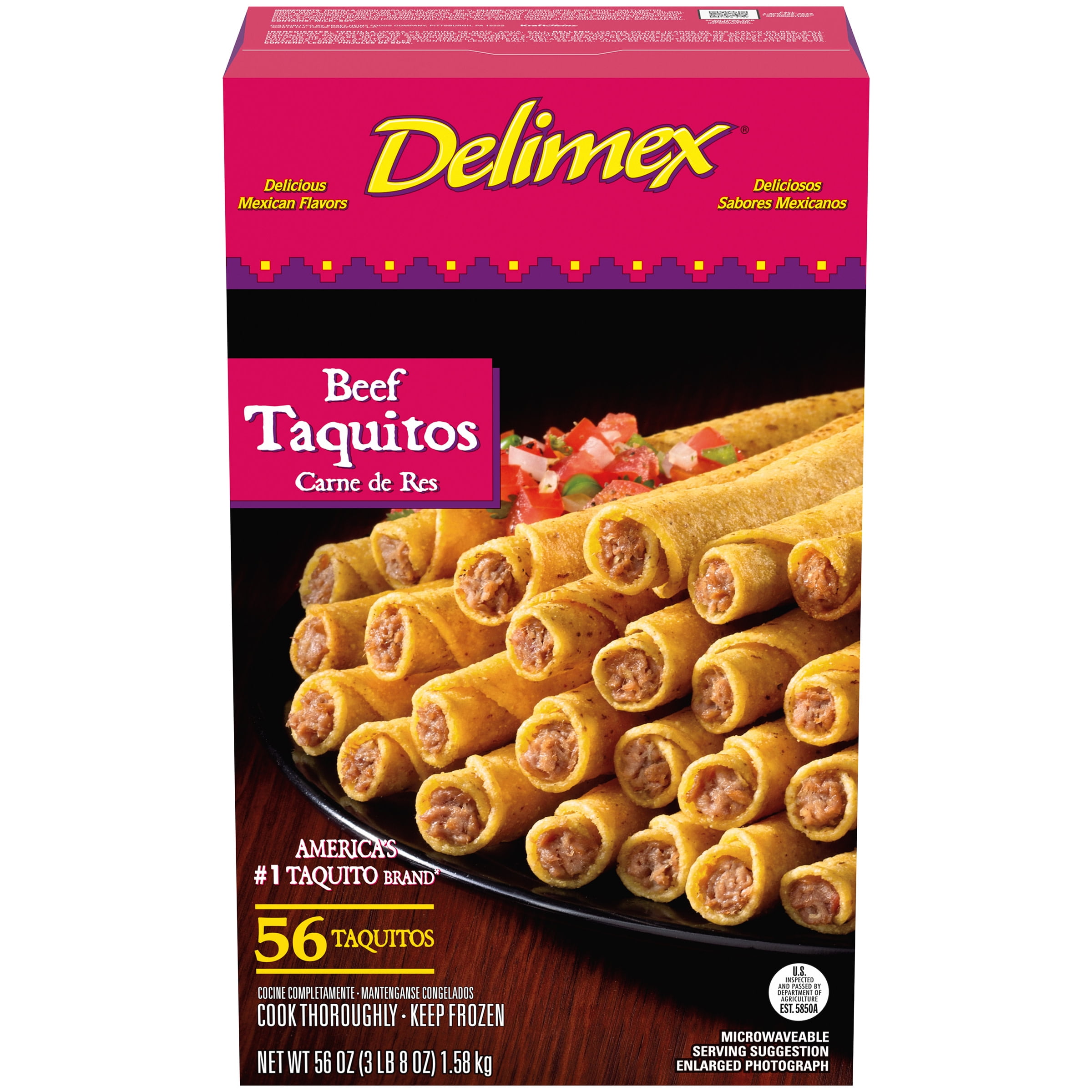 Delimex Beef Corn Taquitos Frozen Snacks, 56 ct Box