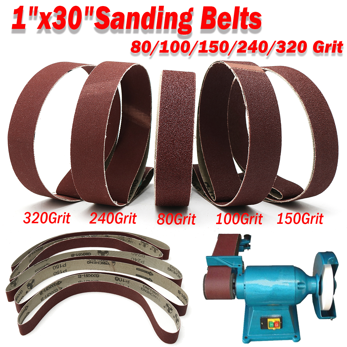 7pcs 1x30 Inch 80-1000 Mixed Grit Sanding Belts Set Aluminium Oxide Abrasive