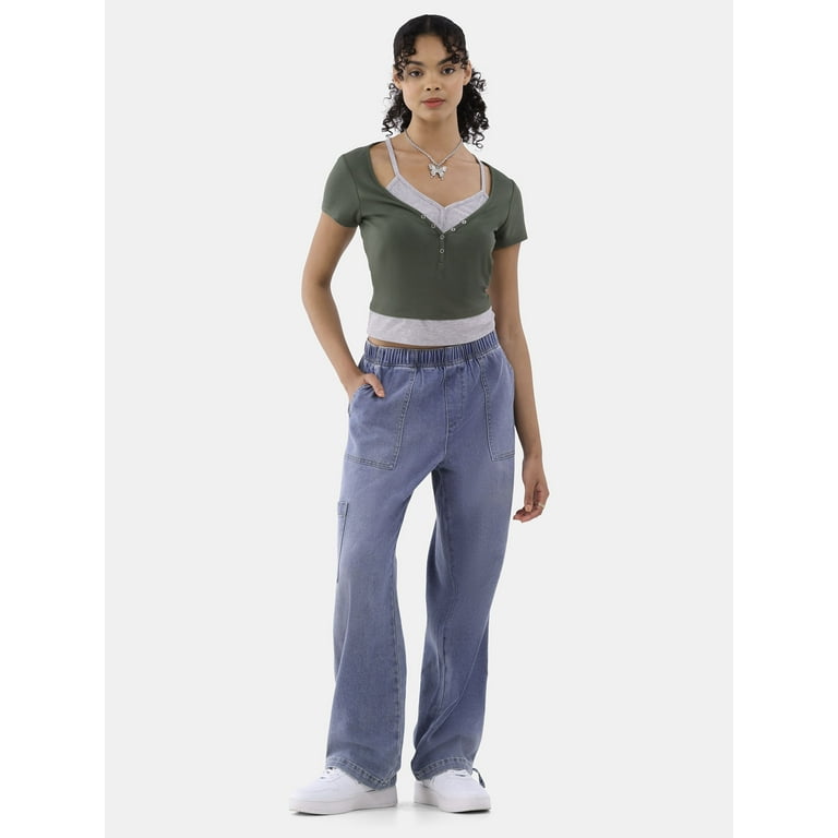 No Boundaries Wide Leg Utility Jeans, 30.5” Inseam, Women's No Boundaries Wide Leg Utility Jeans, 30.5” Inseam, Women's