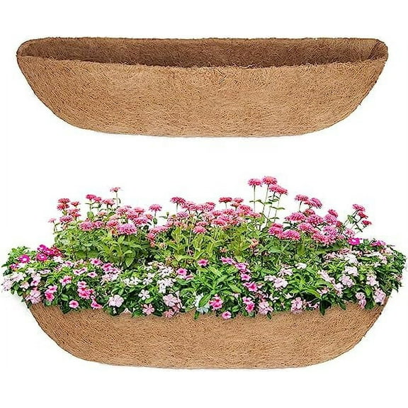 Nvzi 2PCS Coco Liner Trough Coco Liner for Planters,30inch Half Moon Shape Trough Coco Coir Coconut Fiber Replacement Liner for Window Box, Wall Trough Planter