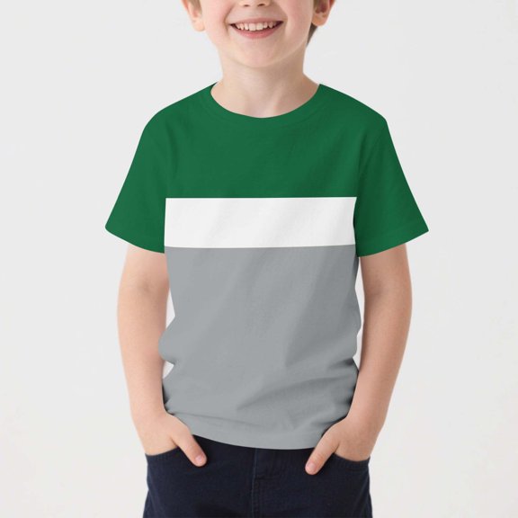 ITSAME Boys Short Sleeve Shirts Color Block Crewneck Tees Summer Loose Casual Tops Army Green Size 10-11