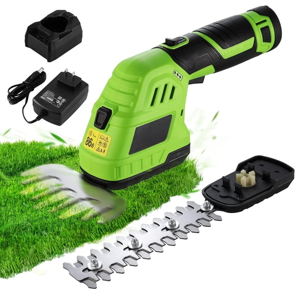 MY.12V Cordless Grass Shear & Shrubbery Trimmer - 2 in 1 Handheld Hedge Trimmer, Electric Grass Cutter with 2.0Ah Rechargeable Lithium-Ion Battery & 1 Hour Fast Charger