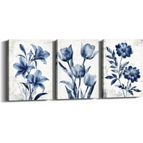 Hieng 3 Piece Flower Wall Art Gold Floral Canvas Print Wall Decor Black Picture Abstract Lotus Painting Contemporary Artwork Home Decoration for Living Room Bedroom(only canvas)