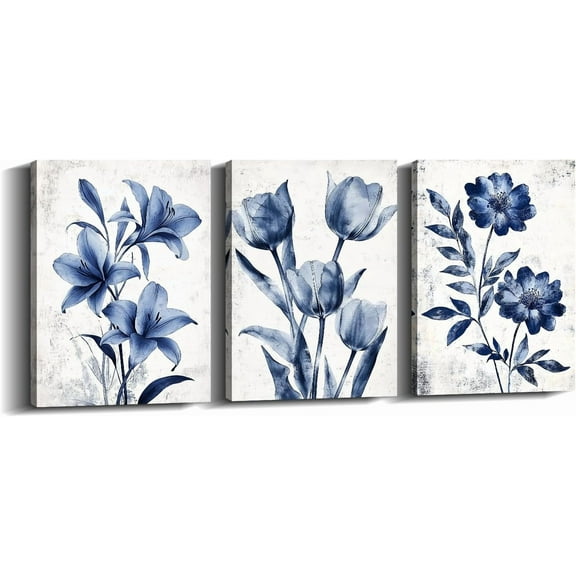 Hieng 3 Piece Flower Wall Art Gold Floral Canvas Print Wall Decor Black Picture Abstract Lotus Painting Contemporary Artwork Home Decoration for Living Room Bedroom(only canvas)