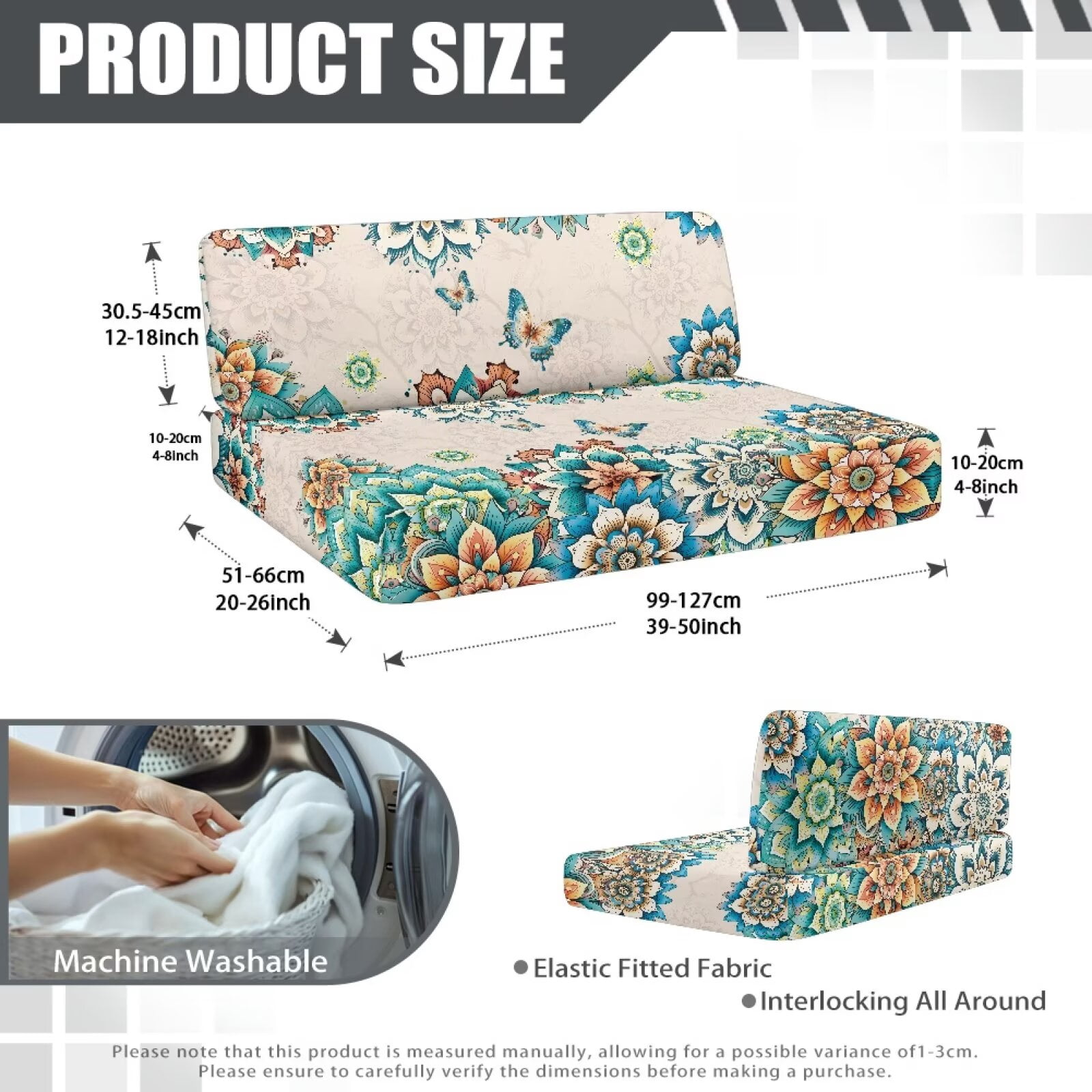 XYZCANDO Butterfly Floral RV Dinette Cushion Covers Universal Camper Accessories for Inside Sofa Covers Washable Washable Couch Cover 2 Cushion Sofa 1 Backrest Cover and 1 Bench Cover White