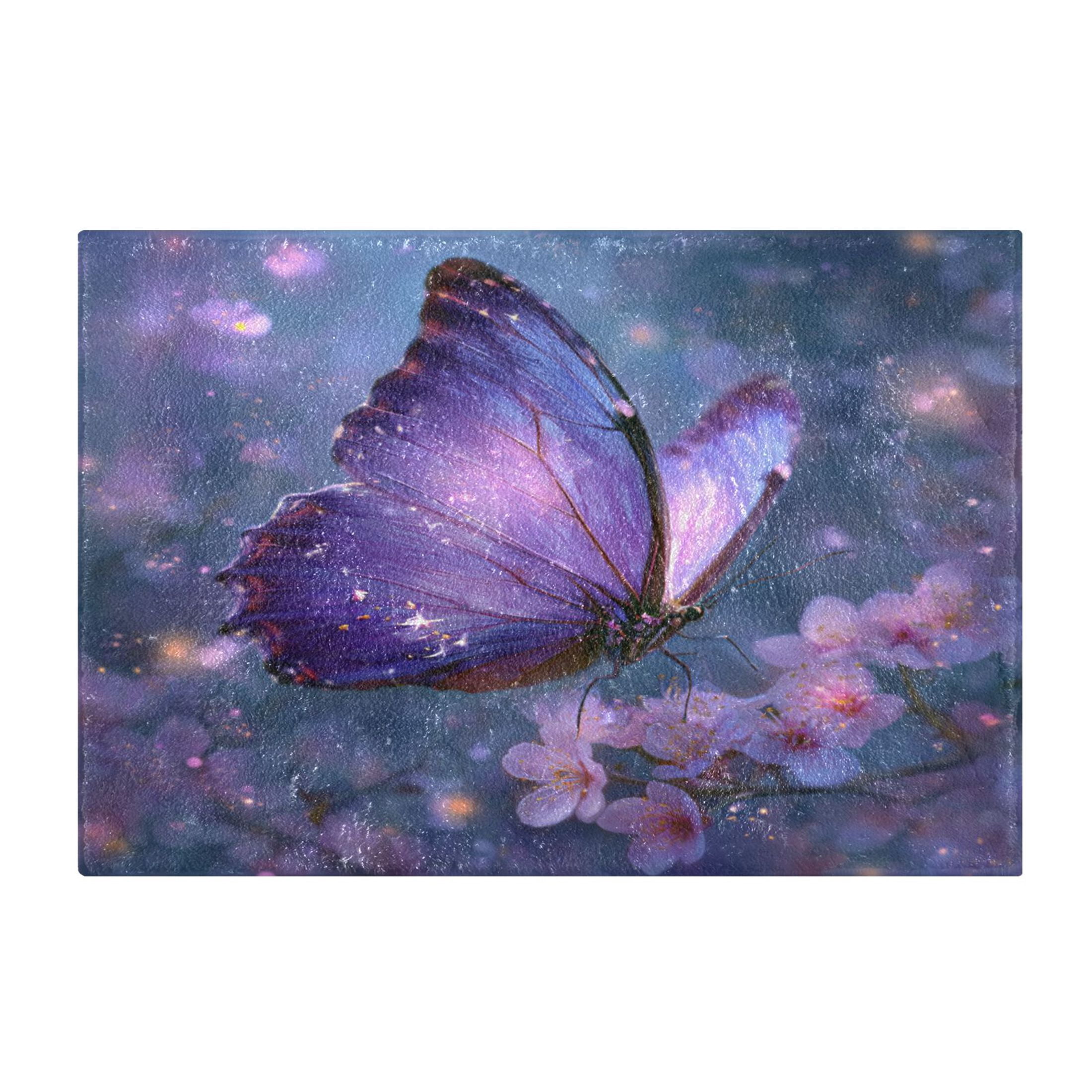 Wobogo Sakura Purple Butterfly U-Shaped Toilet Bath Mat Set Super Soft Absorbent Quick Dry Memory Foam Non Slip Bathroom Rugs for Tub Shower and Single Sink