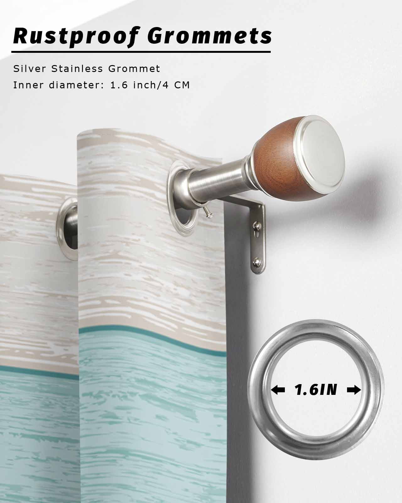 Teal Ombre Outdoor Curtains for Patio, Farmhouse Vintage Wooden Striped Privacy Drapes Grommet Waterproof Outside Curtains for Porch/Cabana/Balcony 54"x 108", 1 Panel