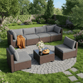 thumbnail image 3 of 7 Pieces Patio Furniture Set, Aiho Wicker Outdoor Sectional Sofa with Glass Coffee Table & Soft Cushions, Perfect for Patio, Garden, Gray, 3 of 11