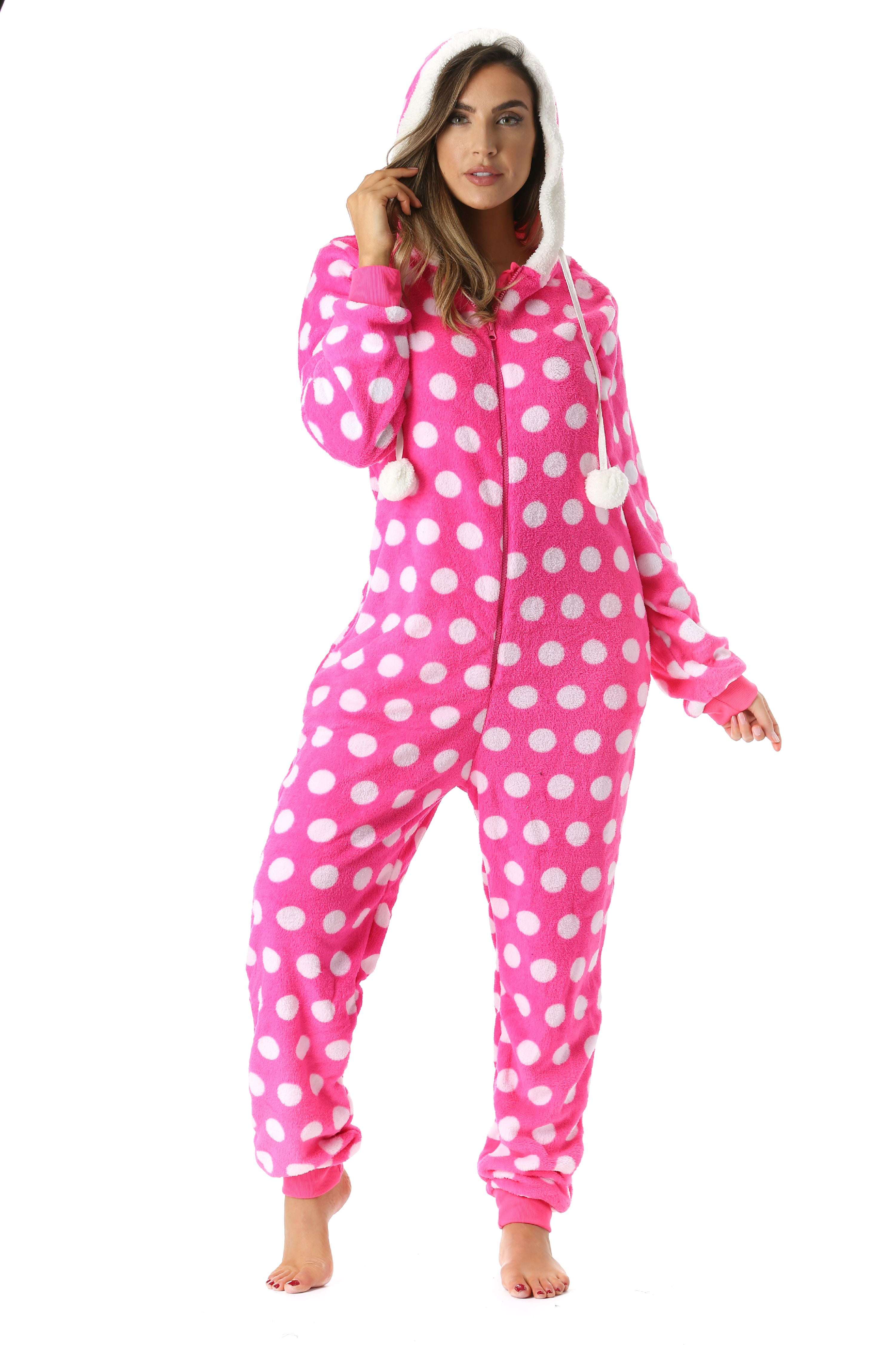 Just Love Polka Dot Adult Onesie (Fuchsia Dot, XXLarge)
