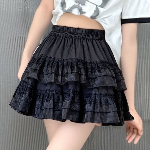 FSYBOA Girls Pleated Skirt, Princess Elastic Waist Summer Casual Kids Mini Skorts Black Size 14-16T