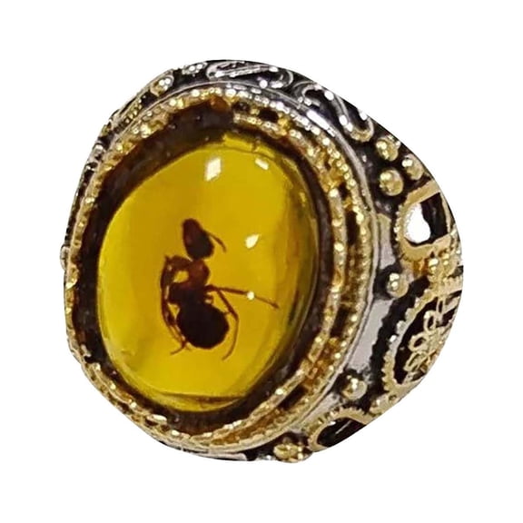 YYKihy Yellow Amber Ring Handmade Luxury Cut Hollow Personality Retro Engagement Jewelry Gift Women Men