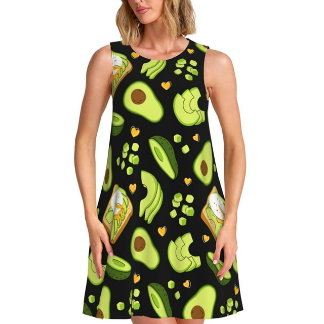 Vsdgher Robe d'Été Imprimée Avocat pour Femmes Décontractée Col en U Robe de Plage Sans Manches Robe Débardeur Ample avec Poche