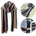 thumbnail image 3 of Men's Autumn Winter Casual Wrap Vertical Stripe Cotton Muffler Color Contrast Long Tassel Knit Scarf, 3 of 6