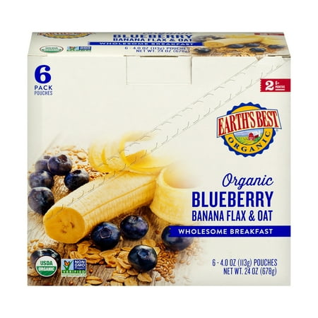 Earth's Best Organic Baby Food Blueberry Banana Flax & Oat Wholesome Breakfast, 6 Pack