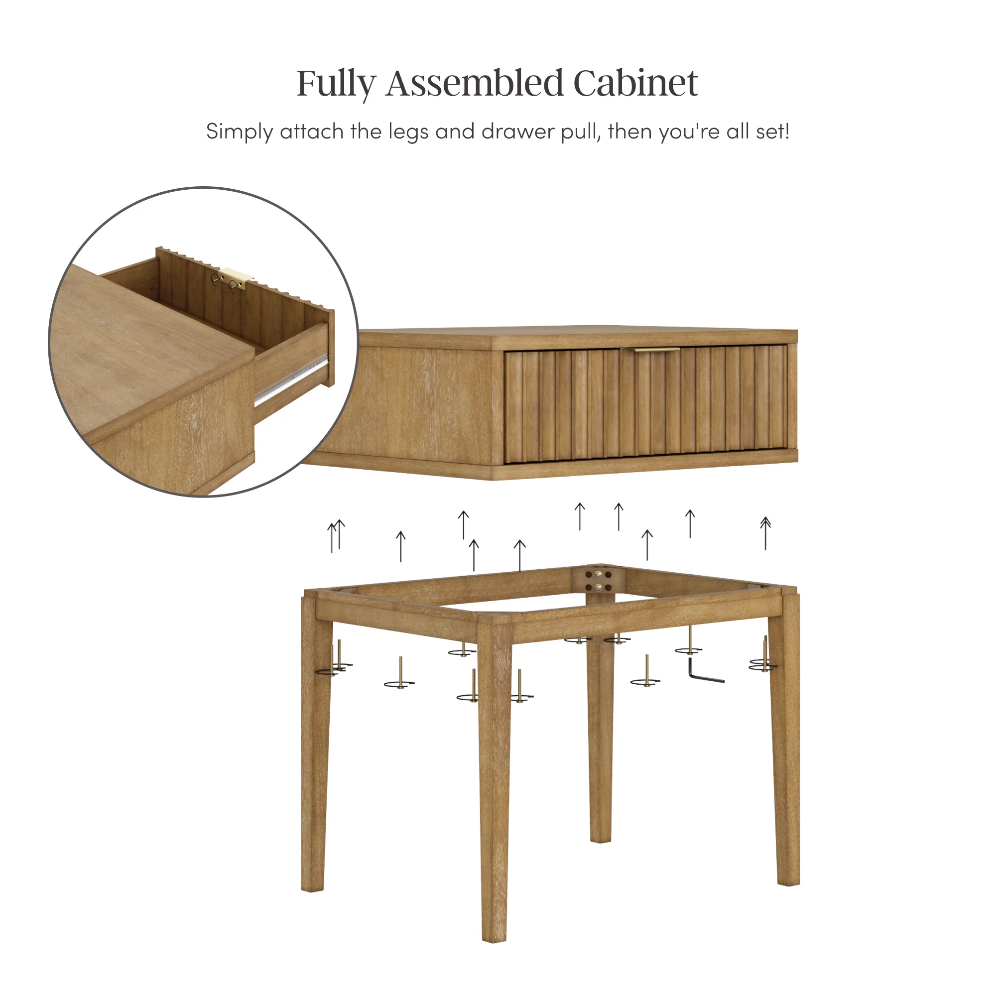 Nathan James James Boho Wood Nightstand with Drawer, Fluted Side Table or End Table with Storage, Light Brown