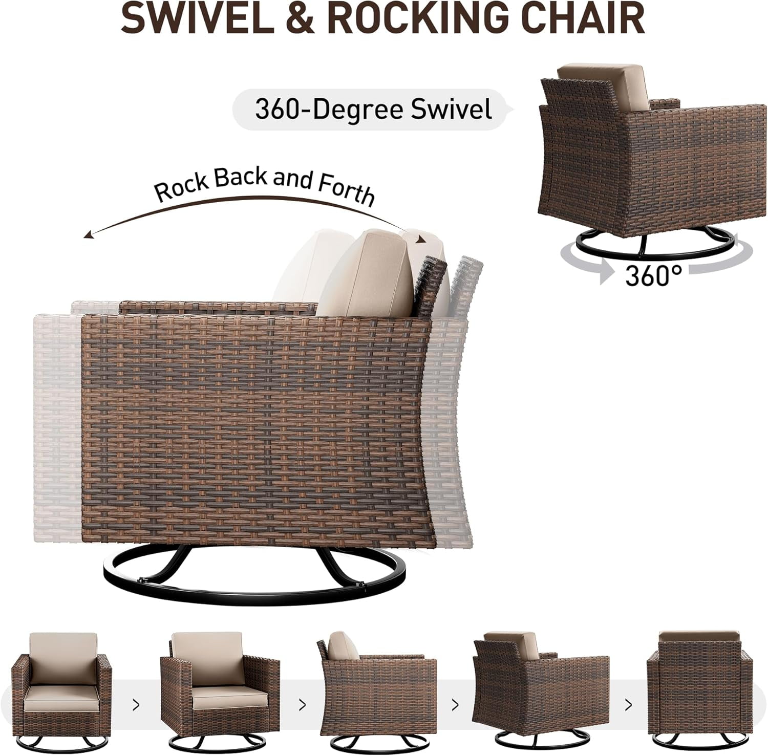 Ampatio 6 Pieces Patio Furniture Outdoor Conversation Set Rattan Wicker Outdoor Sectional Sofa with Swivel Chairs & Coffee Table, Beige