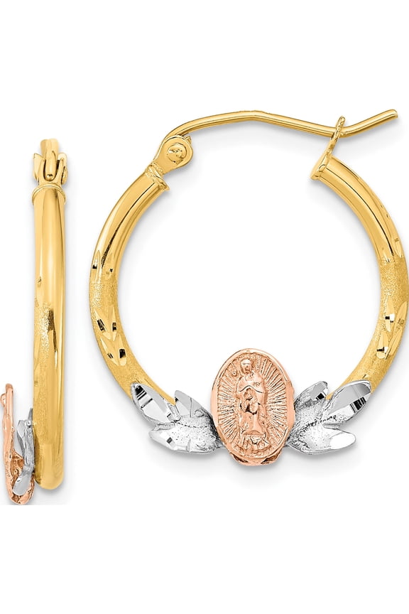 14K Tri-Color Guadalupe Hoop Earrings (21.98 X 19.66) Made In Indonesia tf1269