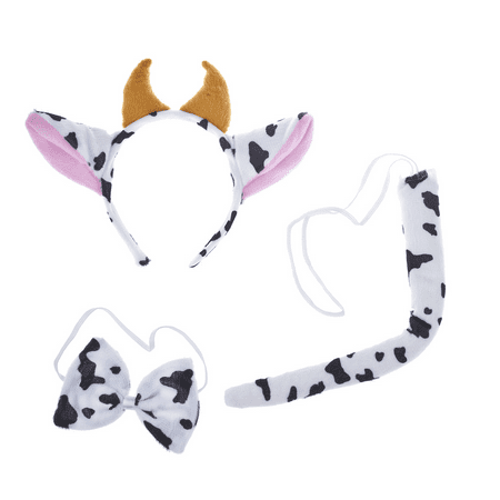 Lux Accessories Halloween Cow Horn Bow Tail Ear Costume Accessories Set (3PCS)