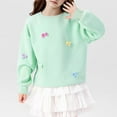 thumbnail image 5 of Miluxas Girl's Sweatshirt - Graphic Bow Print Crewneck Drop Shoulder Pullover Tops Green 4-5 Years, 5 of 5