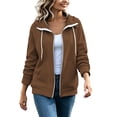 thumbnail image 3 of HappyYEE Women’s Lapel Zip Jacket - Drawstring Long Sleeve Coat Tops with Pockets - Loose Fall Daily Casual Outerwear, 3 of 9