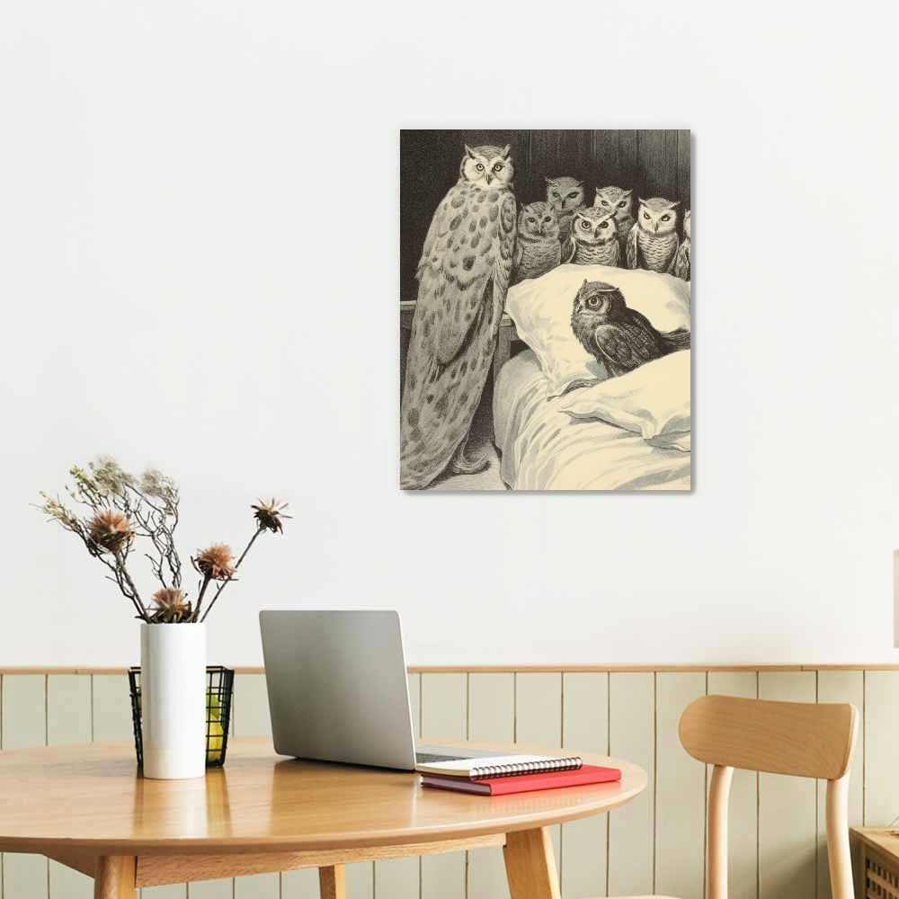 HOMICOZI Louis Wain Cat Nightmare Owl Bird Canvas Art Poster