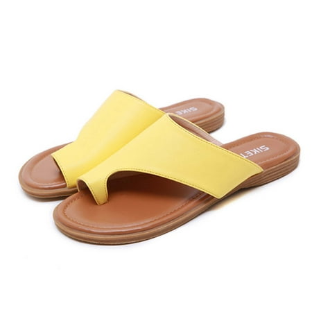 

YanHoo PU Leather Flat Sandals for Womens Comfy Orthopedic Bunion Corrector Sandal Casual Soft Ring Toe Retro Bohemian Thong Beach Shoes