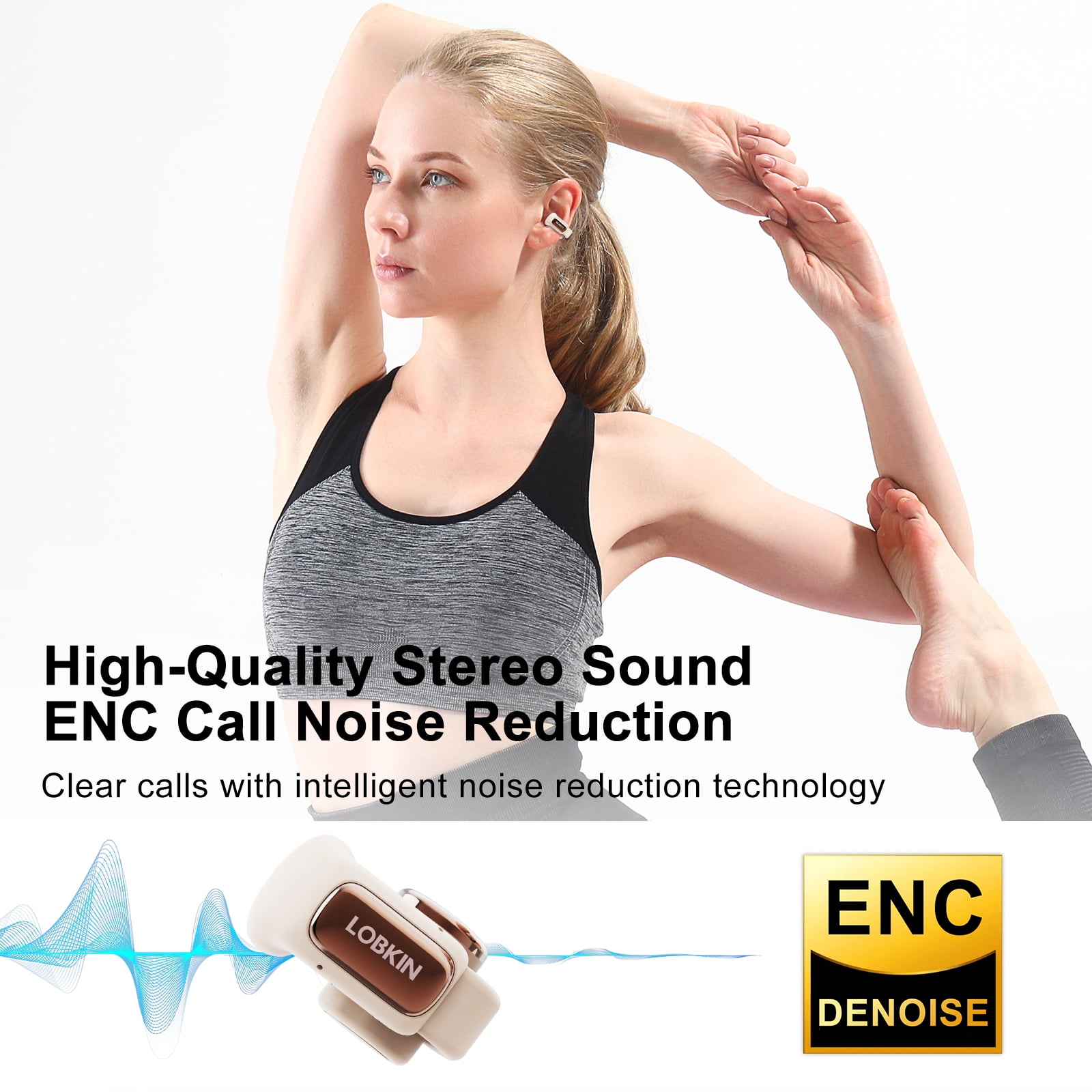 LOBKIN Open Ear Earbuds, Wireless Earbuds, Bluetooth Headphones with Mic, LED Display, Bluetooth 5.4, 36H Playtime, Light Weight, Clip On Earbuds for Workout/Running (Off-White)