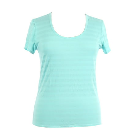 Active Life Womens Small Scoop Neck Performance Tonal Stripe T-Shirt, Aqua Mint
