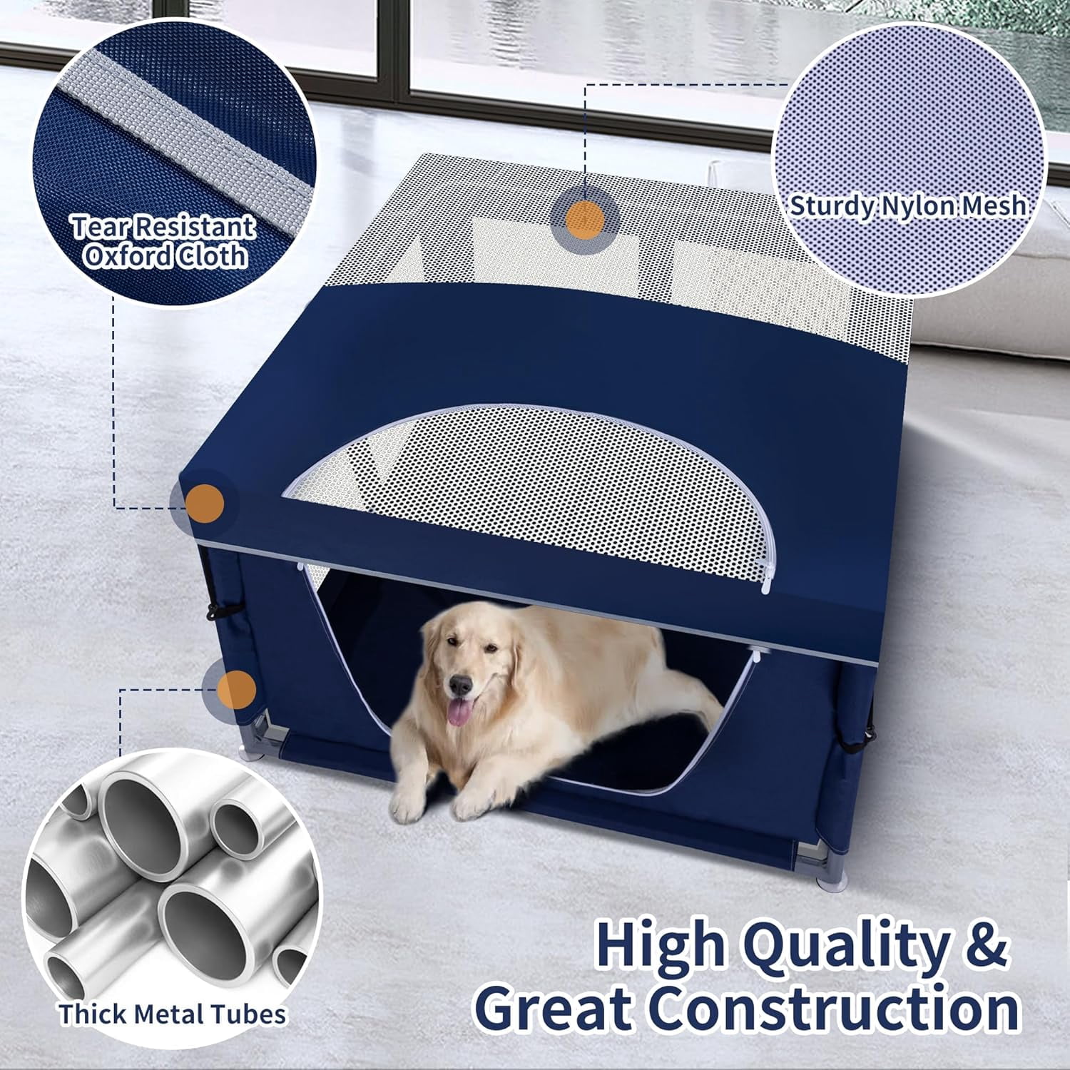 42 × 42 inch Dog Playpen with Pee Pad, Soft Puppy Playpen, 25 Height Pet Playpen for Small Dogs and Small Animals, Dog Fence Indoor, Play Yard with Zipper Door