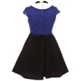thumbnail image 3 of Little Girls Elegant Cap Sleeve Floral Lace Top Neckband Easter Party Flower Girl Dress Royal Blue 2 (2J1K0S7), 3 of 4