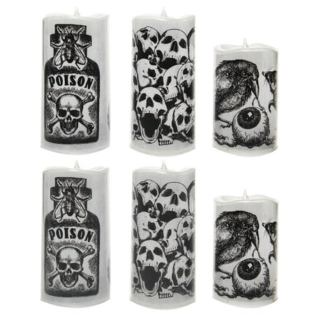 Ganz (Set of 6) LED Flameless Candles Halloween Or Gothic Décor Scary Party Lights Decoration