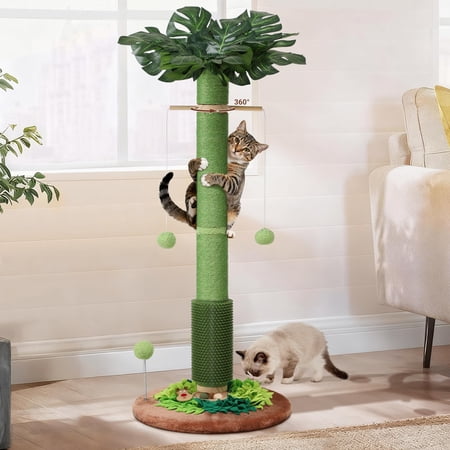 Cat 40 Tall Palm Tree Scratch For Cats Sisal Posts Indoor Adults With Hanging Toys Self-grooming Brush Mat And Interactive Wooden Ball Track