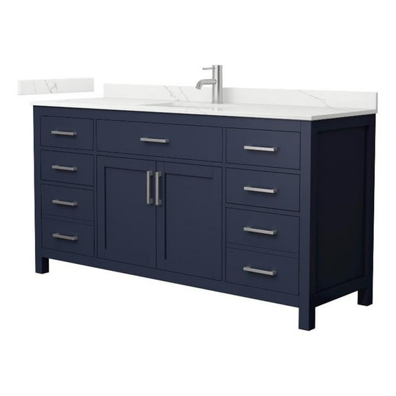 Beckett 66" Dark Blue Single Vanity & Giotto Quartz Top (1-Hole) Nickel Trim