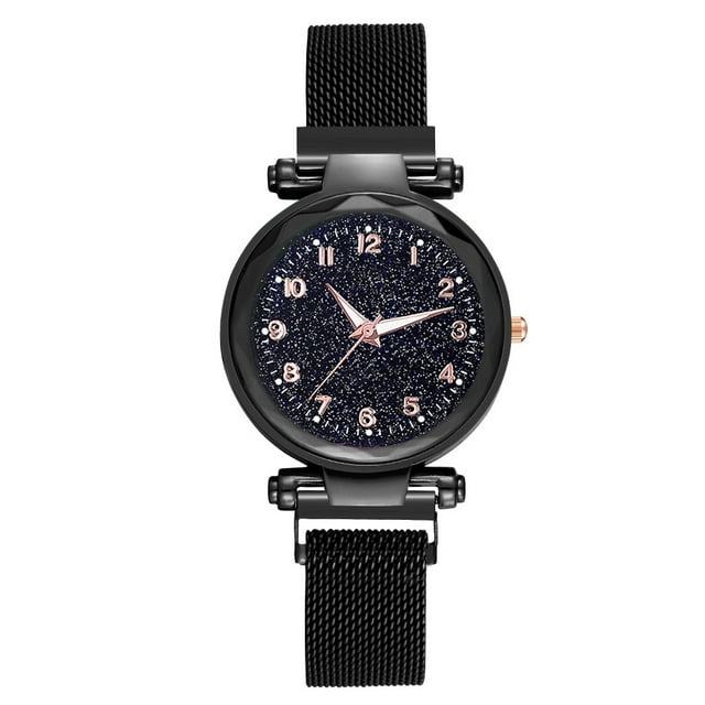 Montre à Quartz pour Femmes, Mode, Simple, Cadran Étoilé, Bracelet en Maille en Acier Inoxydable, Cadeau