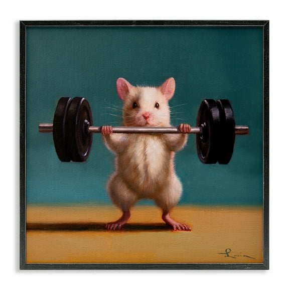 Stupell Industries Power Lifting Mouse Animals Painting Black Framed Art Print Wall Art, 12 x 12