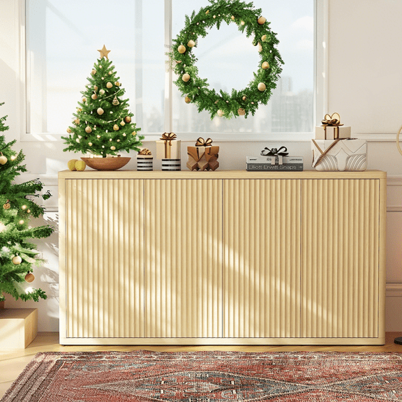 Accreate Modern 66.3" Buffet Cabinet with Fluted 4 Doors, Large Sideboard Storage Credenza, Kitchen Coffee Bar Console Table, Adjustable Shelves for Living Room, Foyer, Dining Room