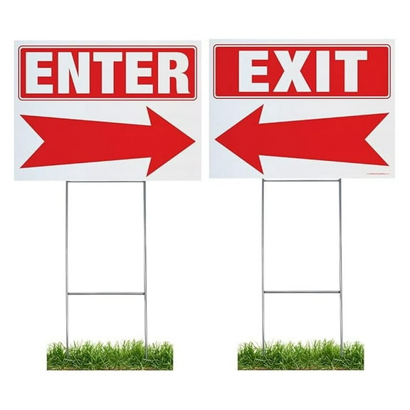Enter Exit Arrow Yard Signs with Stake - 18x24 Double Sided Outdoor Signs, 10x30 Heavy Duty Steel Stakes, Mixed Directional Signs for Events, Parties, Businesses