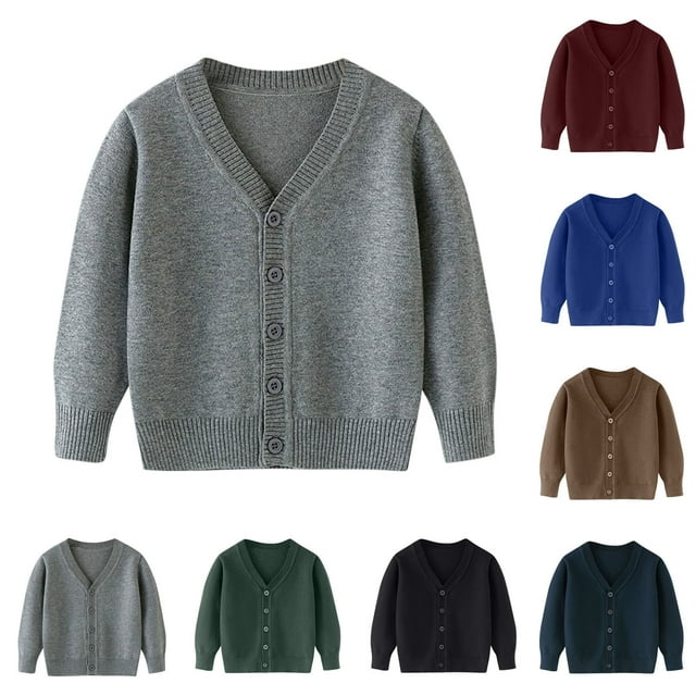 Meichang Garçons Filles Cardigans Chandail Automne Hiver Chaud Manches Longues Boutonné Chandail Tricoté Uniformes Scolaires Coton Chandail Uni Cardigan Manteau Léger