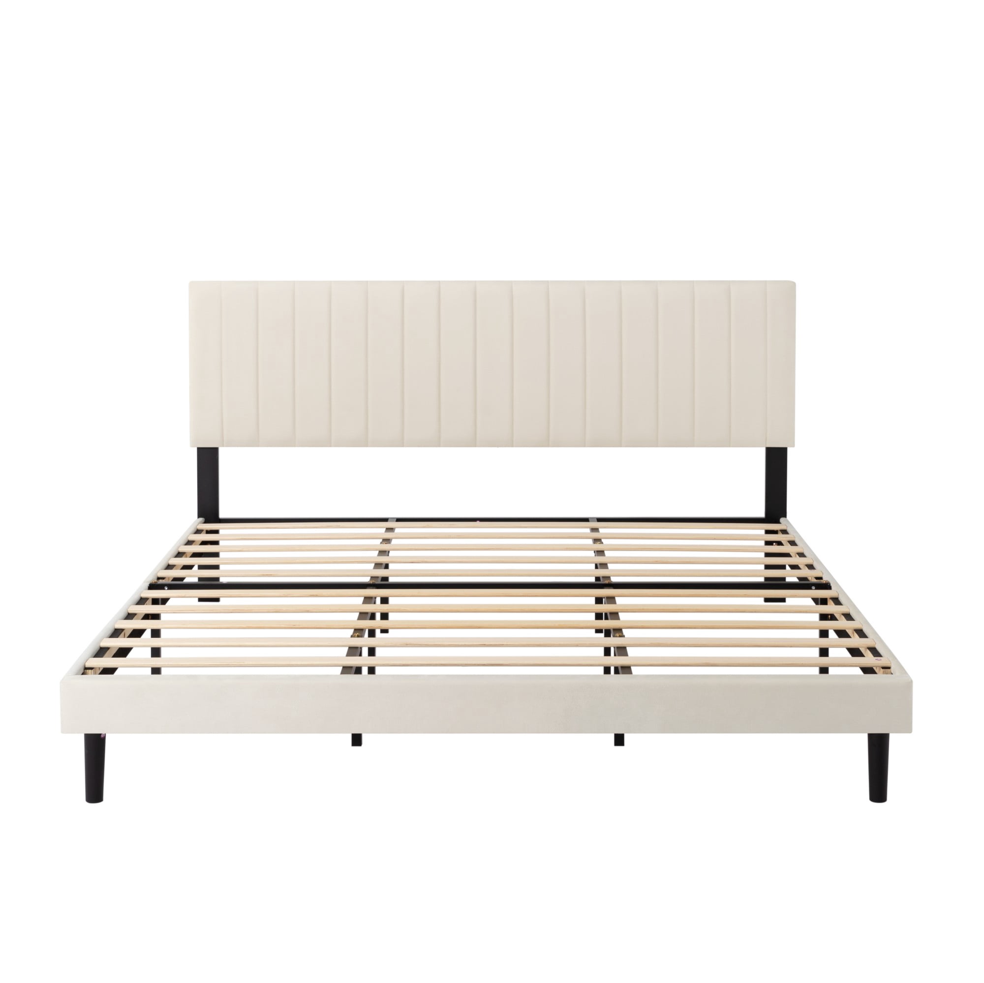 Gewnee King Size Upholstered Bed Frame,Velvet Platform Bed with Adjustable Headboard,Modern Bedroom Furniture with Wood Support,No Box Spring Needed,Beige