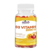 Mina Vitamins D3 Halal Gummy Vitamin – 2000 IU - Natural Fruit Mango & Peach – Vegetarian, Non-GMO, Gluten Free