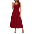 thumbnail image 3 of ClodeEU Women's Square Neck Spaghetti Strap Midi Dress,Casual A Line Flowy Dress with Pockets Wine,Women's Plus L, 3 of 5