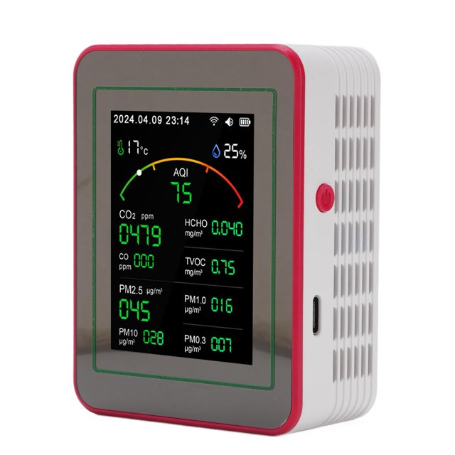 Monitor De Aire Interior Prefesional, Probador Portátil De Aire Inteligente CO2 TVOC HCHO PM2.5 Temperatura Temporizador De Humedad, Medidor De