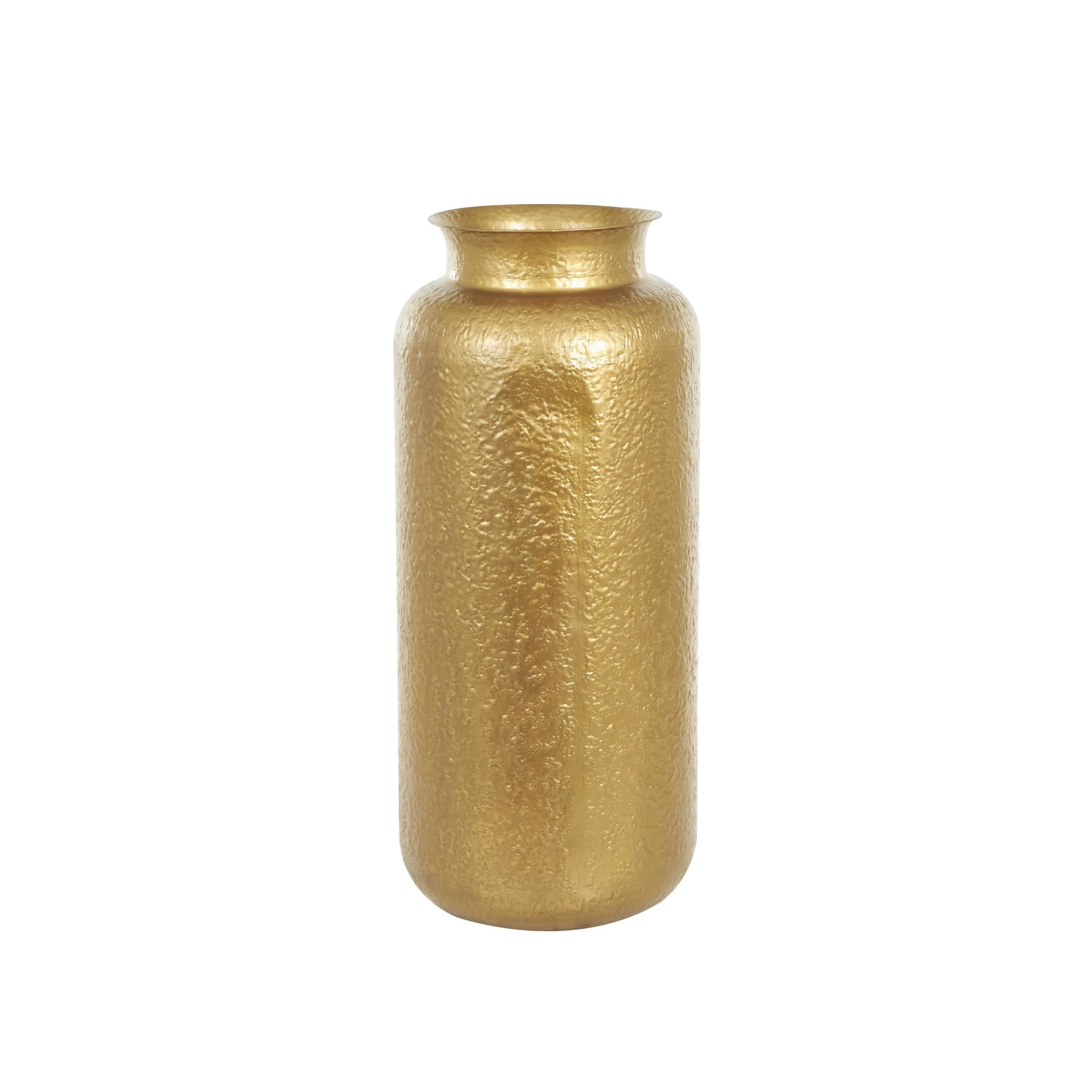 DecMode 36" Tall Textured Hammered Floor Gold Metal Vase