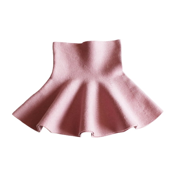 Little Girls Knitted Flare Pleated Skirts Casual High Waist A-Line Flared Skater Uniform Skirt Pink, 8-9Y
