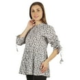 thumbnail image 3 of Moomaya Printed Top 3/4 Sleeve Mandarin Collar Pleated Fit & Flare Short Tunic For Women, 3 of 9