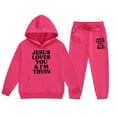 thumbnail image 3 of LIUYUNNN Kids Tracksuit Athletic Sweatsuits Sets 2PC Long Sleeve Letter Hot Pink Pullover Hoodie Sweatpants Winter Clothes Toddler 8-9 Years Boys Clothes Boys Girls Fall and Winter Outfits, 3 of 3