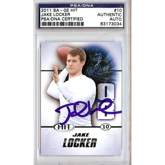 Jake Locker Autographed 2011 Hit Rookie Card #10 Washington Huskies PSA/DNA 26940