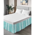 thumbnail image 4 of Aqua Striped Wrap Around Bed Skirts for King Bed 16" Drop,Bed Skirt with Adjustable Elastic Belt Dust Ruffle Bed Valance for Bedroom Hotel Luxurious White Stripes Modern Abstract Art Bed Frame Cover, 4 of 7