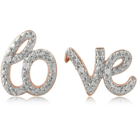 Arista Diamond Accent Rose Gold-Tone "LO" and "VE" Overlay Earrings