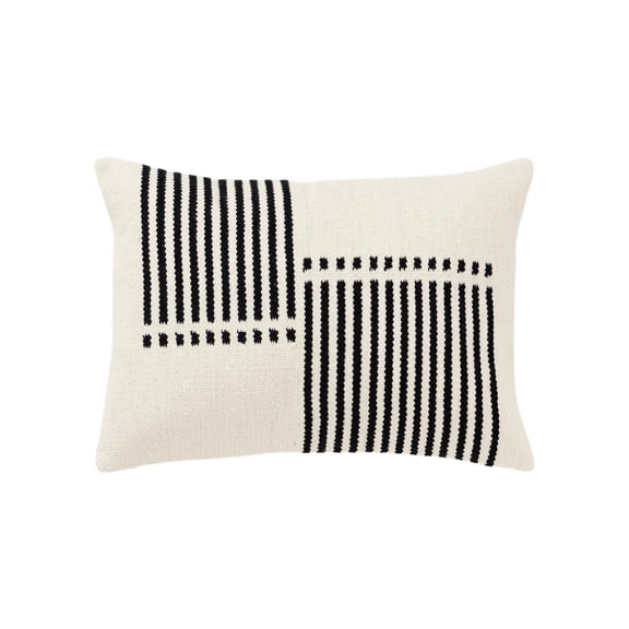 Rizzy Home Natural/Black 14"X20" Stripe Woven Poly Filled Throw Pillow